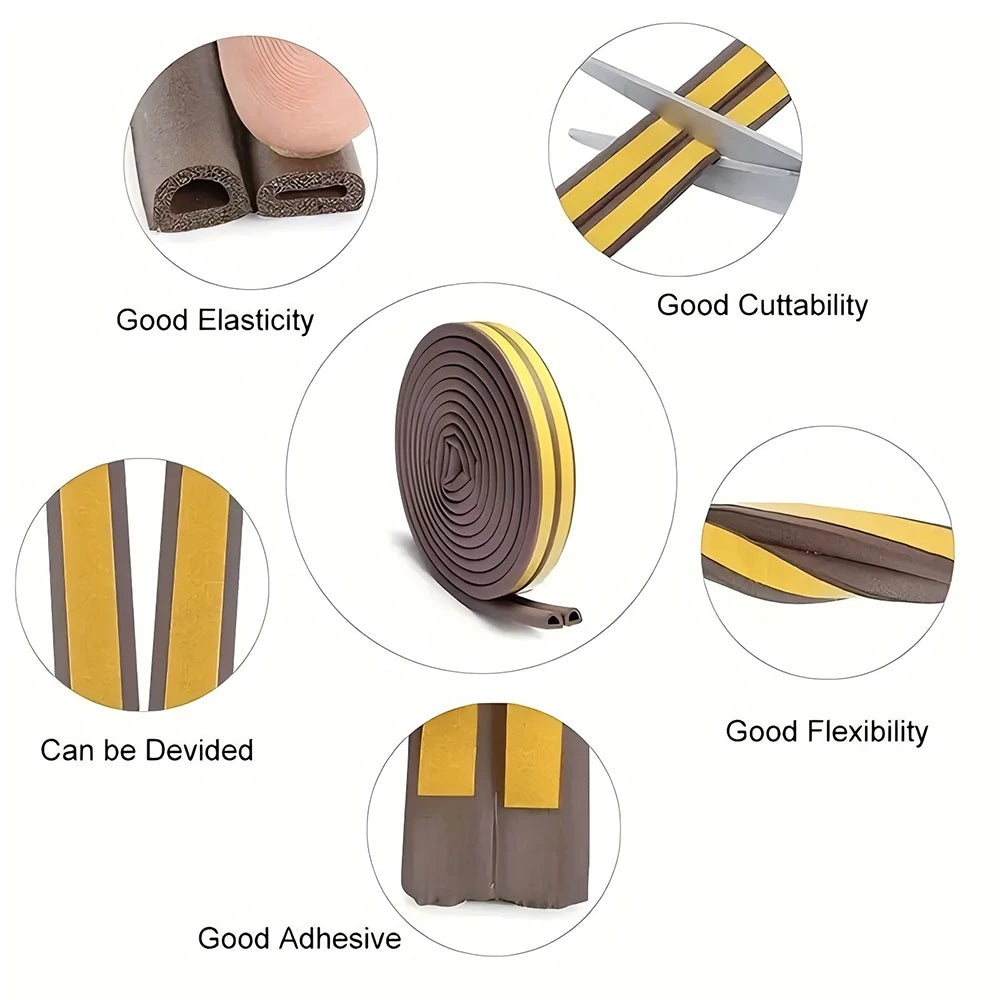 5m/10m DIEP Shape Window Seal Strip 4 Colors Self-adhesive Rubber Weather Stripping Door Windproof Insulation Noise Tape