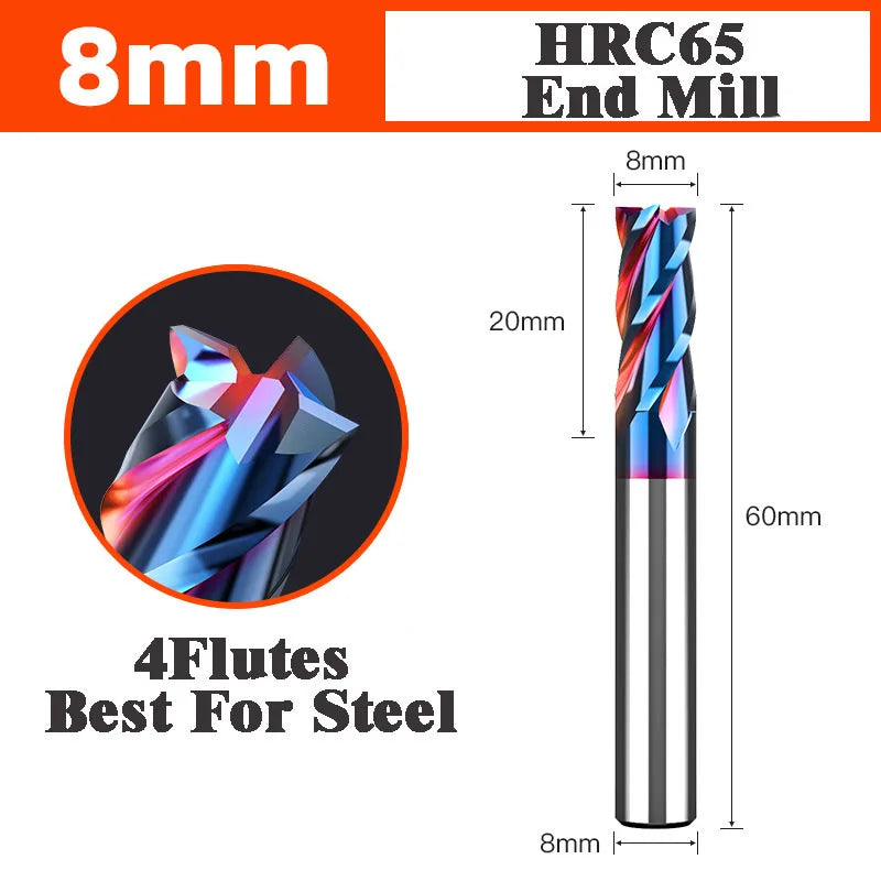 4 Flutes HRC65 Carbide End Mill CNC Cutting tools Alloy Carbide Milling EndMills Tungsten Steel Milling Cutter Square Router Bit