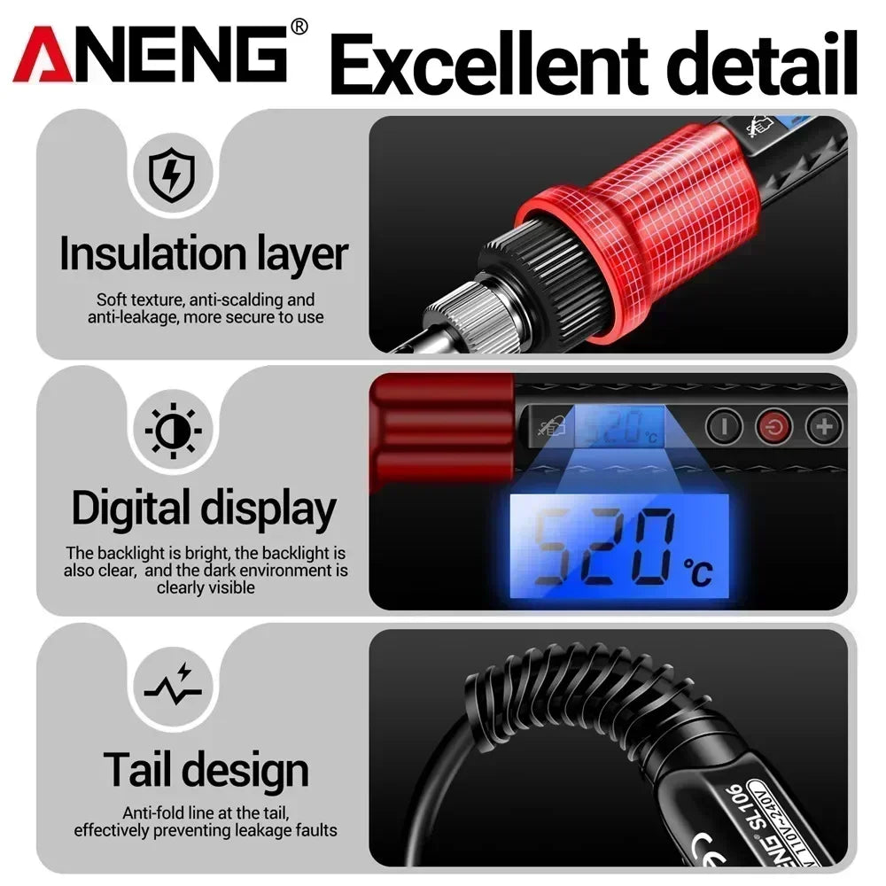 ANENG SL106 Electric Soldering Irons Adjustable Temperature Welding Solder Rework Station Heat Pencil Tip Repair Tools 110V/220V