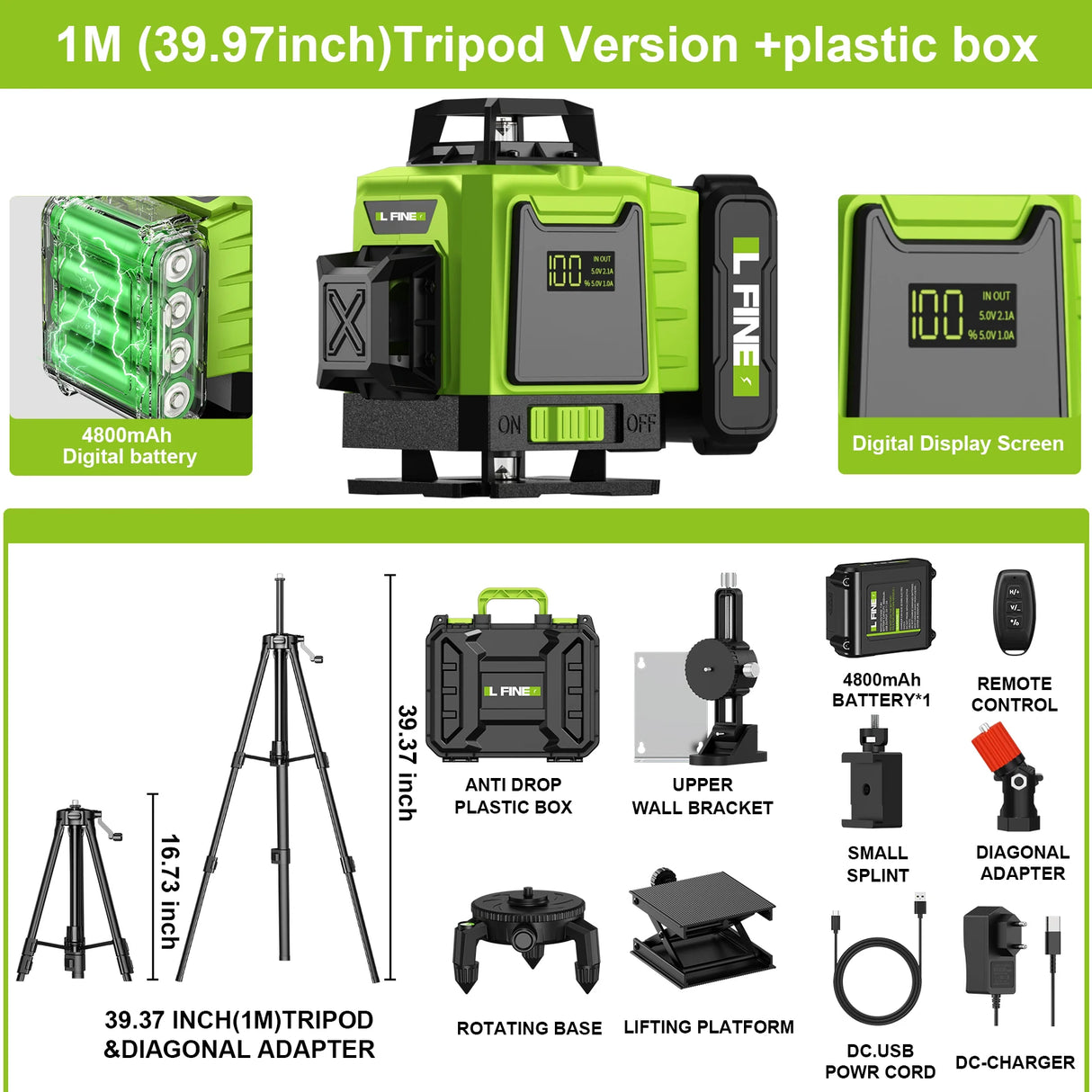 Lfine 4D 16 Lines 360°Self-leveling Laser Levels with Tripod and Suitcase Horizontal And Vertical Professional Laser Level Tool