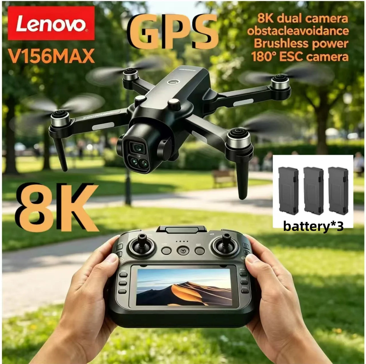 Lenovo V156 MAX 8K Drone with Screen Remote Control Brushless ESC 4K HD Dual Camera GPS drone Quadcopter Avoidance Gift