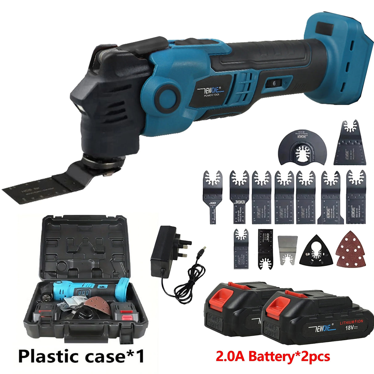 NEWONE 18V Brushless Oscillating Tool, Max Quick-release Anti-vibration Oscillating Multi-Tool, 6 Variable Speed Cordless Tool,