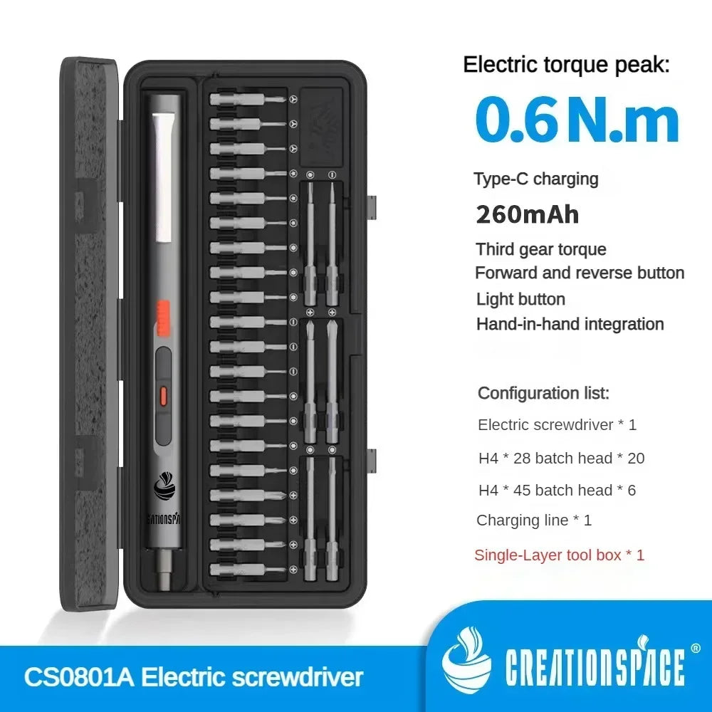 CreationSpace Cordless Electric Screwdriver Set 3 Torque Settings 29/42 in 1 Precision Screwdriver for Phones Watches Repair