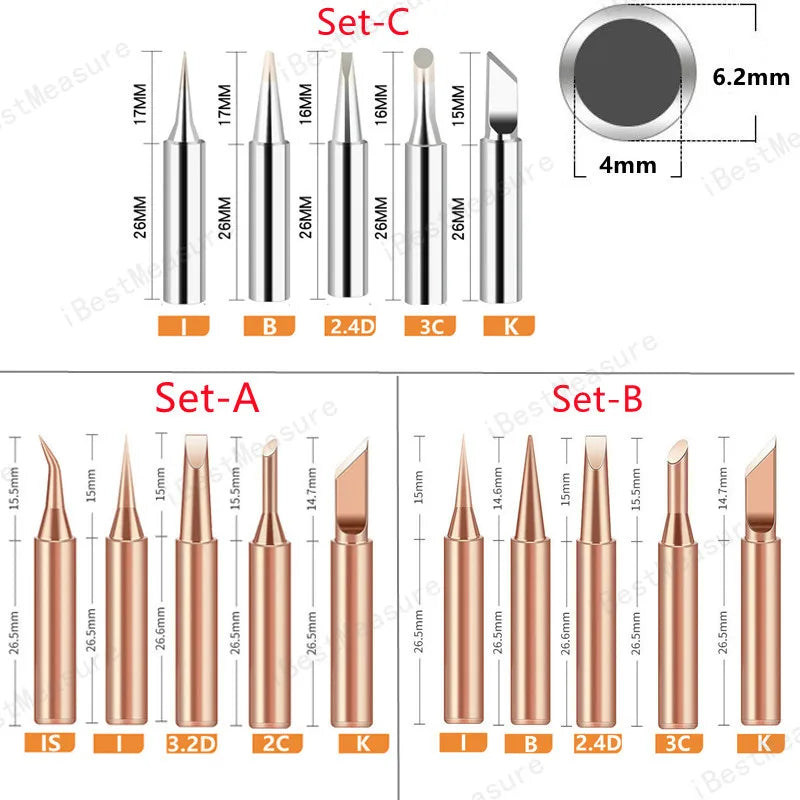 5pcs 900M-T Pure Copper Soldering Iron Tip Lead-free Solder Tips Welding Head BGA Soldering Tools Branding Iron