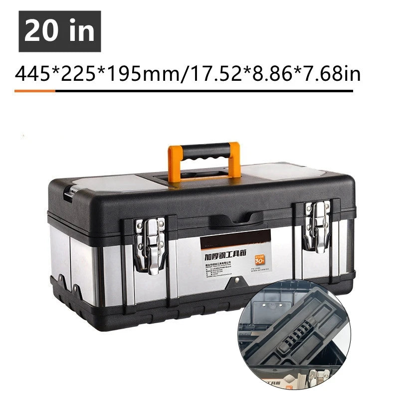 Household portable stainless steel tool box storage box industrial grade empty large toolbox suitcase metal tool organizer box