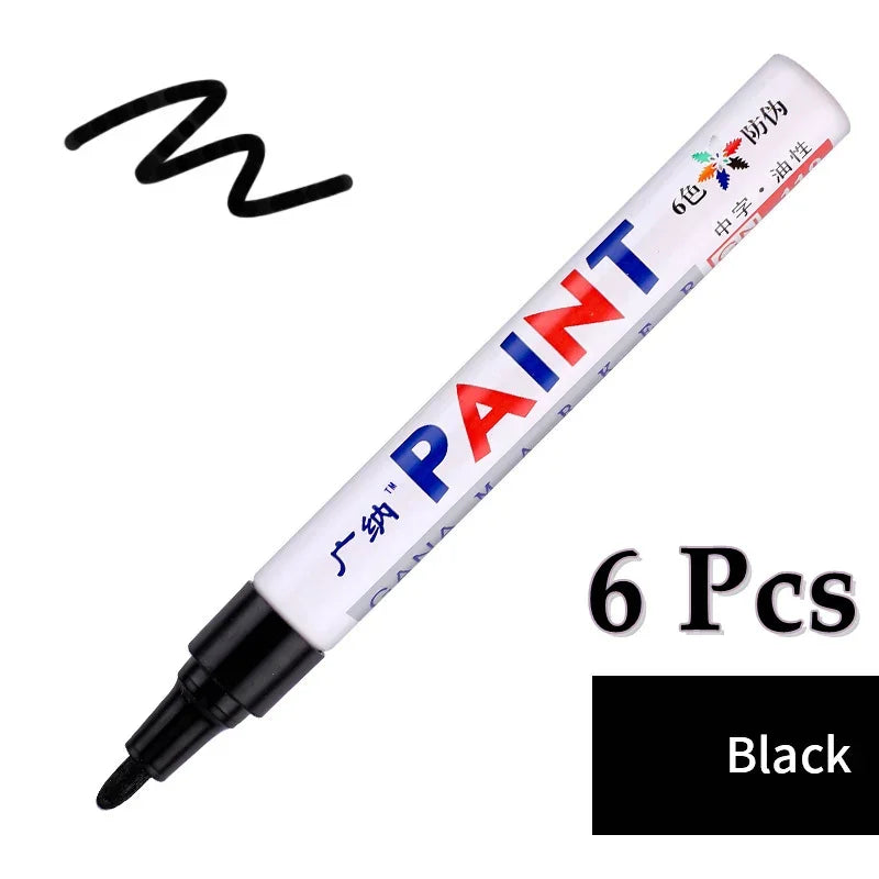 6 Pcs Colorful Permanent Paint Marker Waterproof White Markers tire tread rubber fabric Paint metal 12 Colors Paint Marker Pens