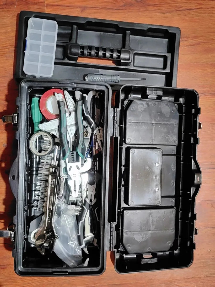 Household portable stainless steel tool box storage box industrial grade empty large toolbox suitcase metal tool organizer box