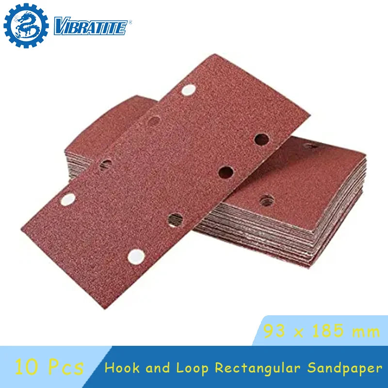 10 Pcs 93 x 185 mm Sanding Sheets 8 Holes Hook and Loop Rectangular Sander Assorted 40-400 Grits for Polishing Sanding Metal