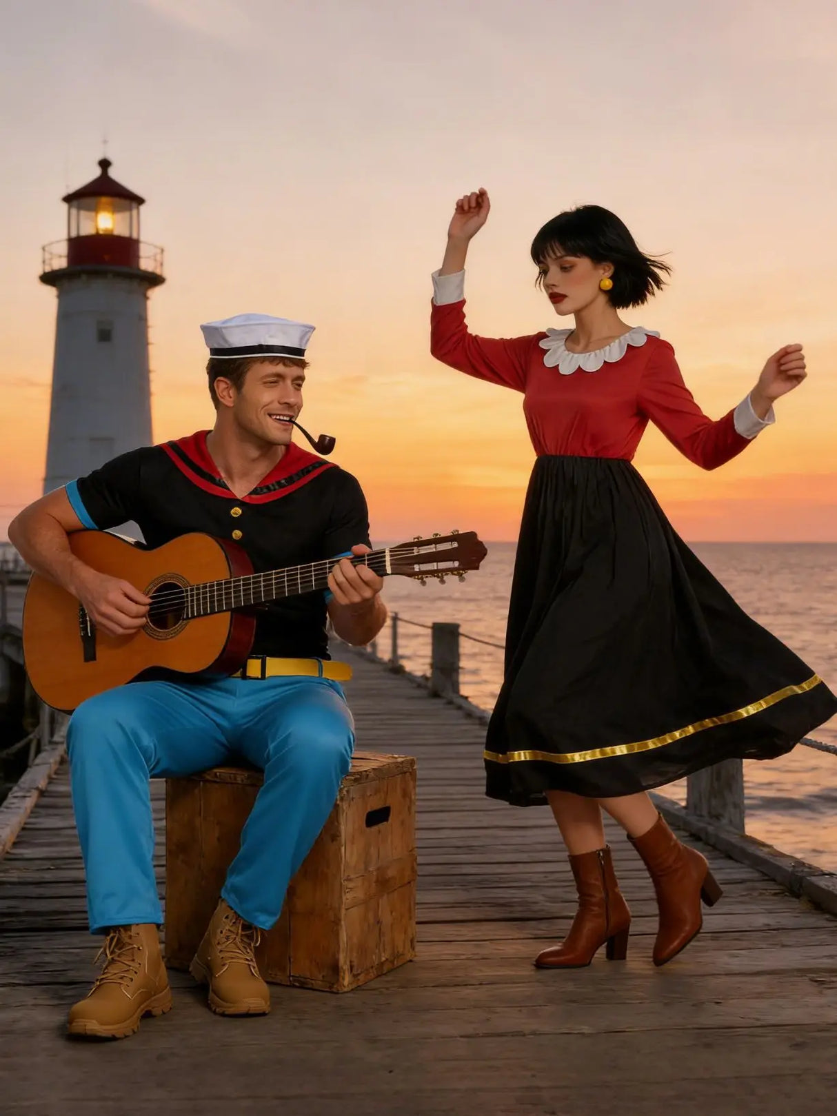 Carnival Halloween couple costume cosplay Popeye role-playing sailor costume couple stage performance costume