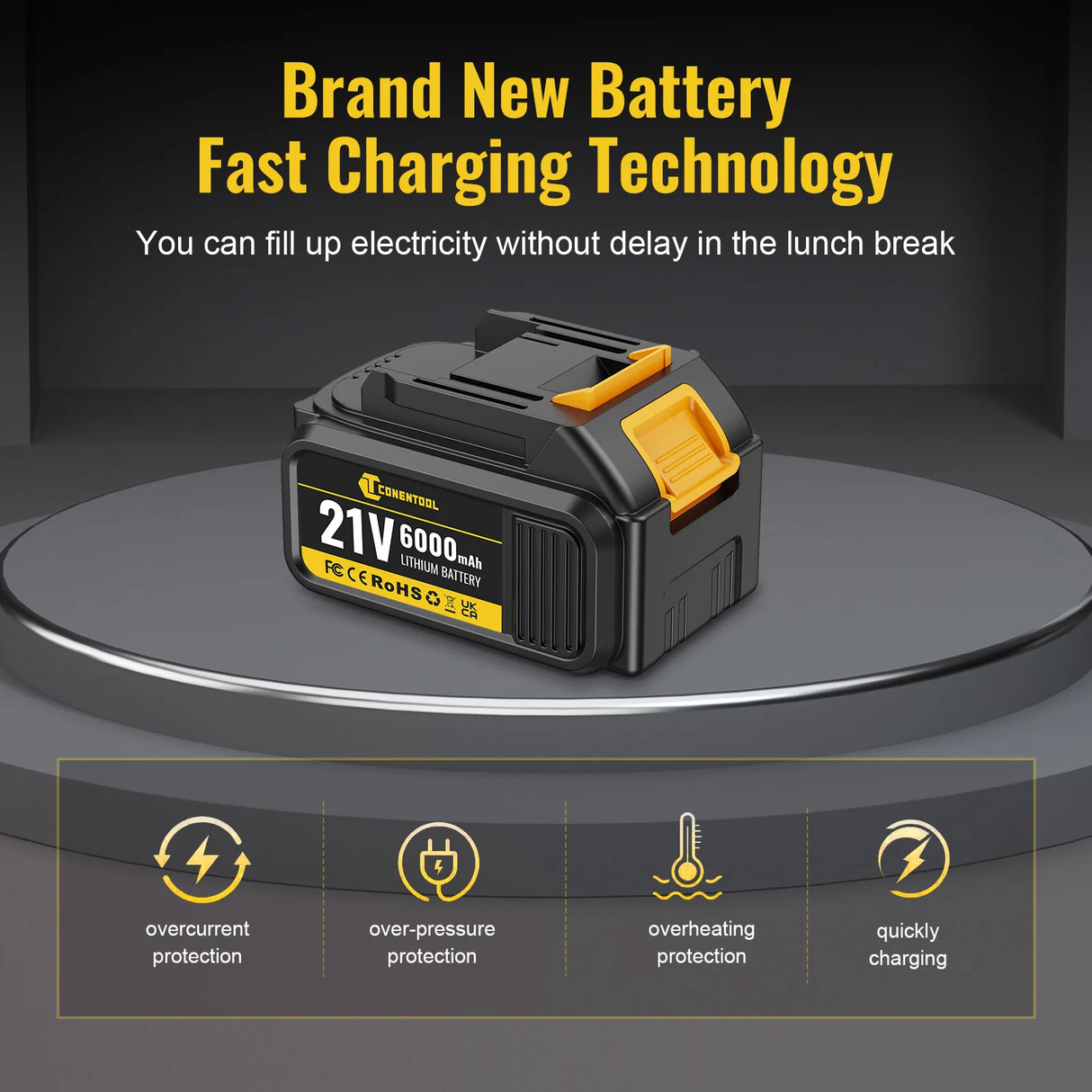 CONENTOOL 21V Cordless Electric Impact Wrench 520N.m Drill Gun Ratchet Driver With 2x 6000mAh Batteries & Carry Box for Car Home