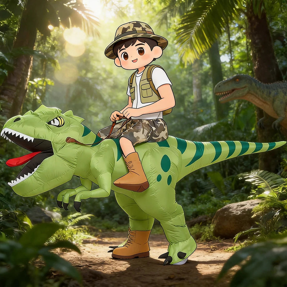 Animal Cartoon Riding T-Rex Inflatable Costume Nursery Kids Dinosaur Role Playing Game Adult Kids Chasing Game Birthday Gift