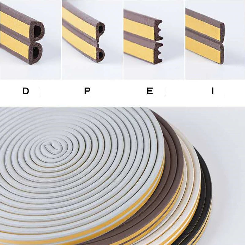 5/10 Meters Self-adhesive Door Bottom Sealing Strip Glass Window Foam Sound Insulation Strip Anti-collision Rubber Sealing Tape