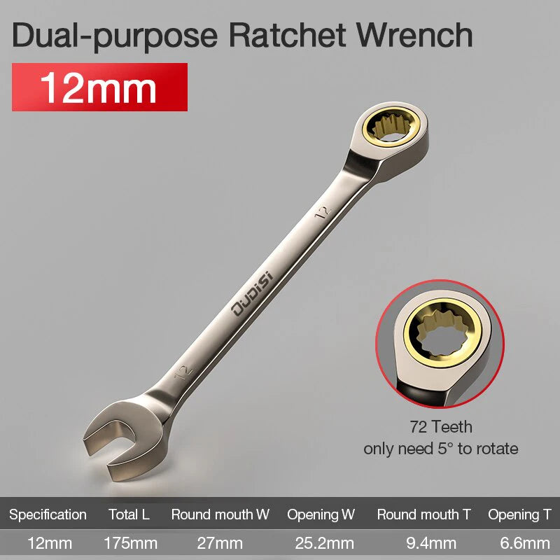 1Pc Key Wrench Flexible Golden Ratchet Wrenches Torque Universal Spanners for Car Repair Tools Metric Hand Tool