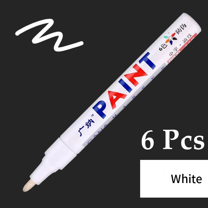 6 Pcs Colorful Permanent Paint Marker Waterproof White Markers tire tread rubber fabric Paint metal 12 Colors Paint Marker Pens
