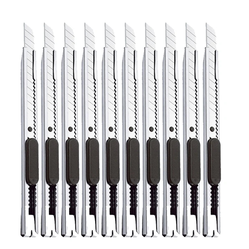 10PCS 30 60Degree Retractable Box Cutter 9MM Blade Utility Knife Carbon Steel Self-Locking Design Cutting Tools Wallpaper Carton