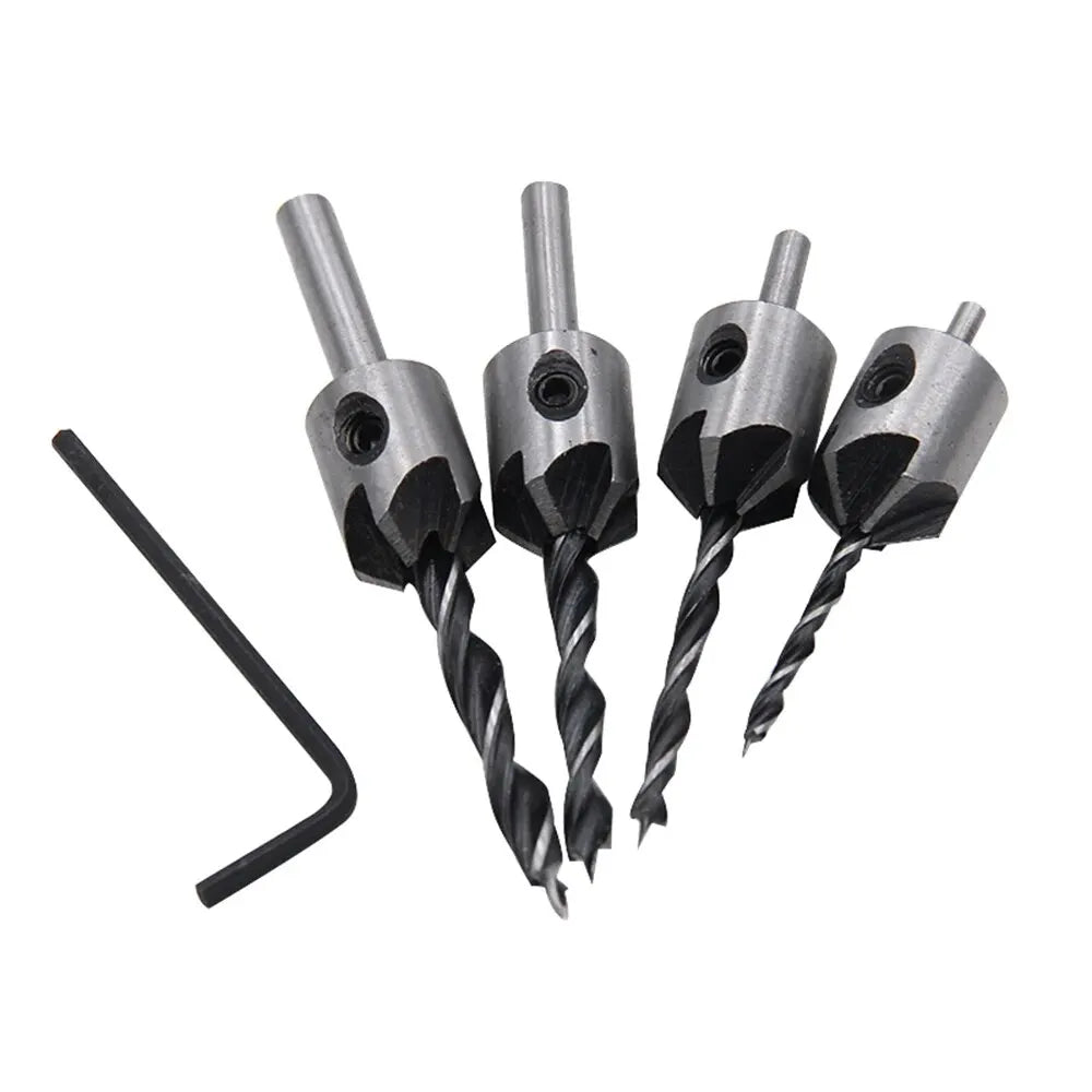 4pc Three Pointed Woodworking Counterbore Drill 3-6mm Reaming Drill Screw Chamfering Drill Bit Hole Opener Tool Set