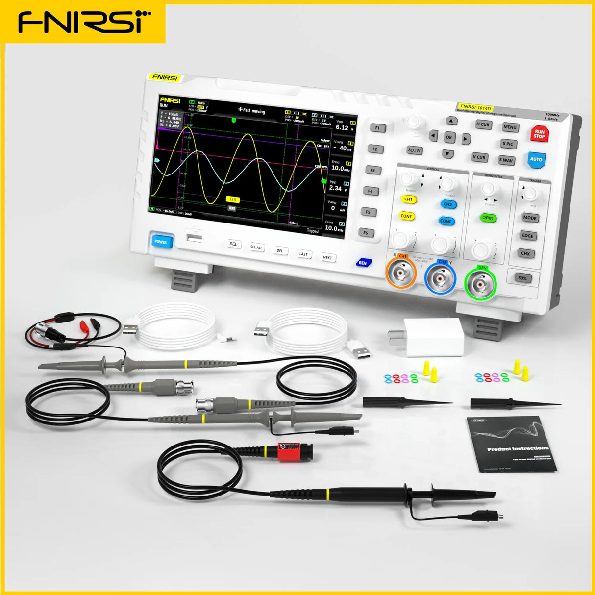 FNIRSI 1014D Digital Oscilloscope 2 In 1 Dual Channel Input Signal Generator 100MHz* 2 Analog Bandwidth 1GSa/s Sampling Rate