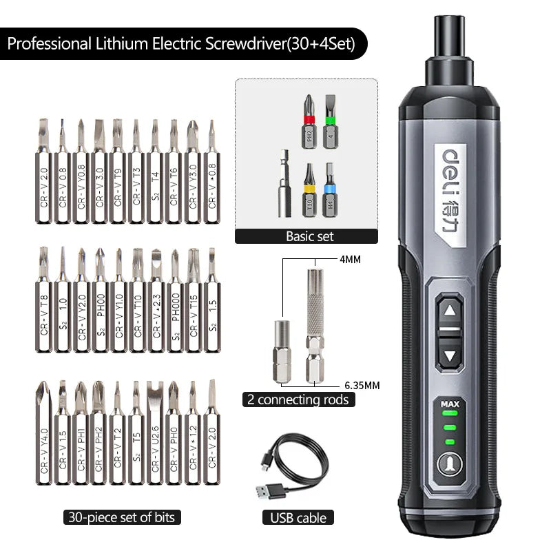 Cordless Electric Screwdriver Rechargeable 2000mah Lithium Battery Mini Drill 4V Power Tools Set Household Maintenance Repair