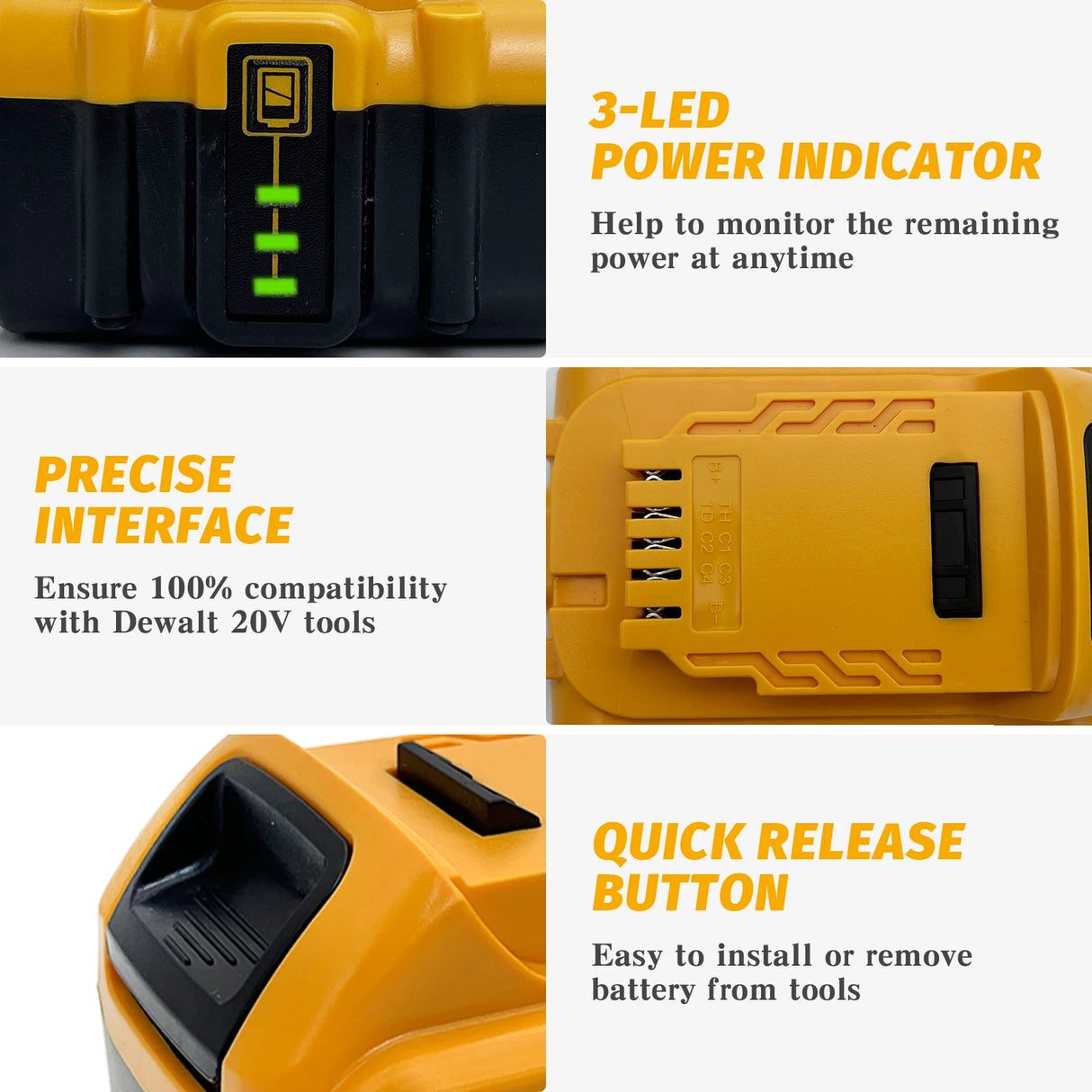 4Pack 18V 8.0Ah Replacement Battery Compatible For Dewalt 18V MAX Battery DCB200 DCB204 DCB206 DCB206-2 DCB201 DCB203 DCB181 DCB