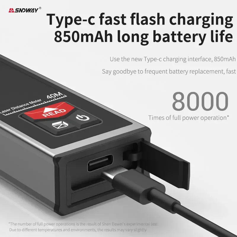 Mini Metal Laser Distance Meter Rechargeable Rangefinder High Accuracy 40M 50M 60M Measuring Tape Construction Measuring Tool