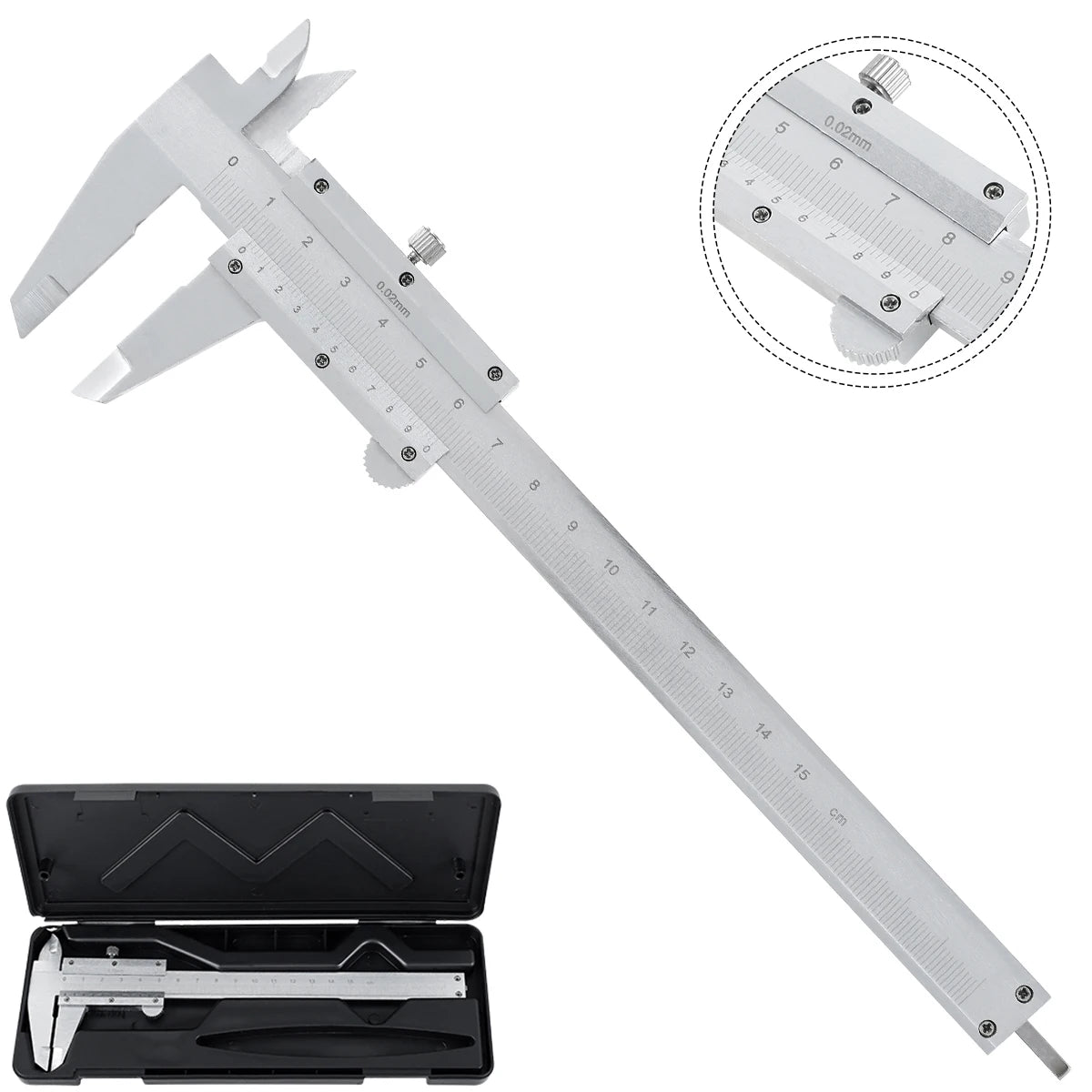 150MM 0-6" Marking Vernier Caliper High Accuracy Micrometer Stainless Steel Gauge Measuring Instrument Tools with Protective Box