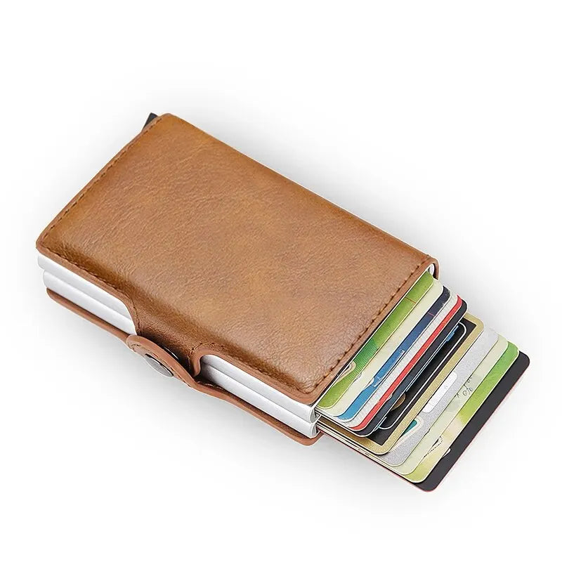 Antitheft Rfid Credit Card Holder Wallets Men Leather Aluminum Box Metal Male Purse Bag Small Cardholder Case Minimalist Wallet