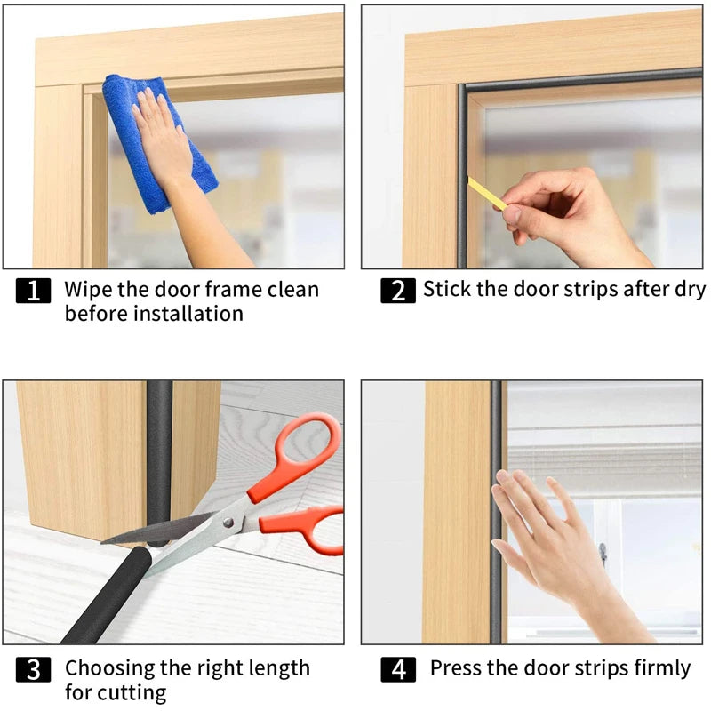 5/10 Meters Self-adhesive Door Bottom Sealing Strip Glass Window Foam Sound Insulation Strip Anti-collision Rubber Sealing Tape