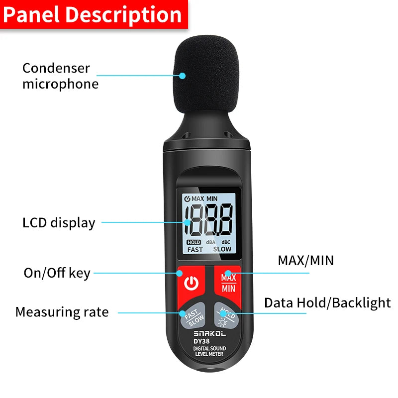 Digital Sound Level Meter Audio Level Meter Sonometro Sound Meter Decibelimetro 30-130dB Decibel Meter Portable Noise Meter