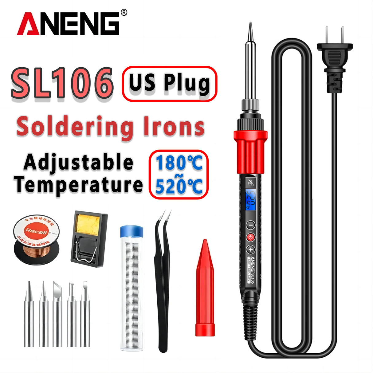 ANENG SL106 Electric Soldering Irons Adjustable Temperature Welding Solder Rework Station Heat Pencil Tip Repair Tools 110V/220V