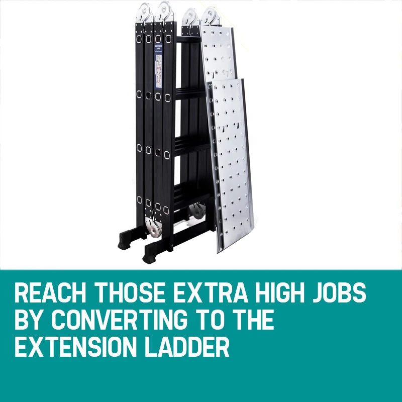 Heavy Duty 4.7M Folding Ladder Aluminium Multi-Purpose 14 IN 1 Combination Ladders 4x4 Step Black with 2 Working Platform