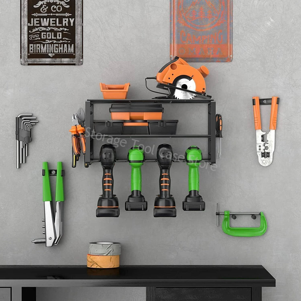 Power Tool Organizer Rack Wall Mount Tool Cabinet Electric Drill Holder Heavy Metal Tool Shelf Storage Rack for Workshop Garage