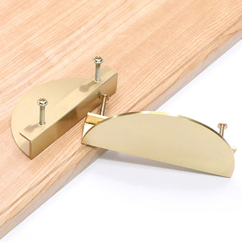 2pcs/Set H65 Round Semicircle Solid Brass Cabinet Knobs Handles Drawer Furnitures Cupboard Wardrobe Knobs Book Cabinet Door Pull