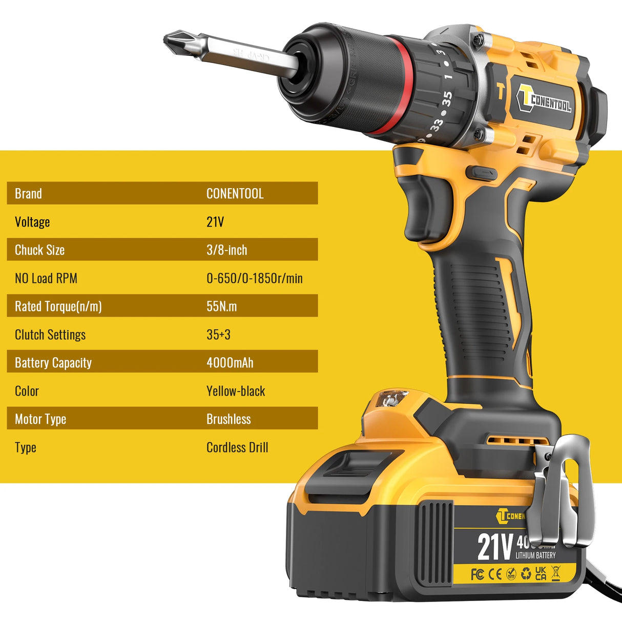CONENTOOL Cordless 420Nm Impact Wrench + 55Nm Electric Screwdriver Brushless Electric Impact Gun 2*4000mAh Batteries and Charger