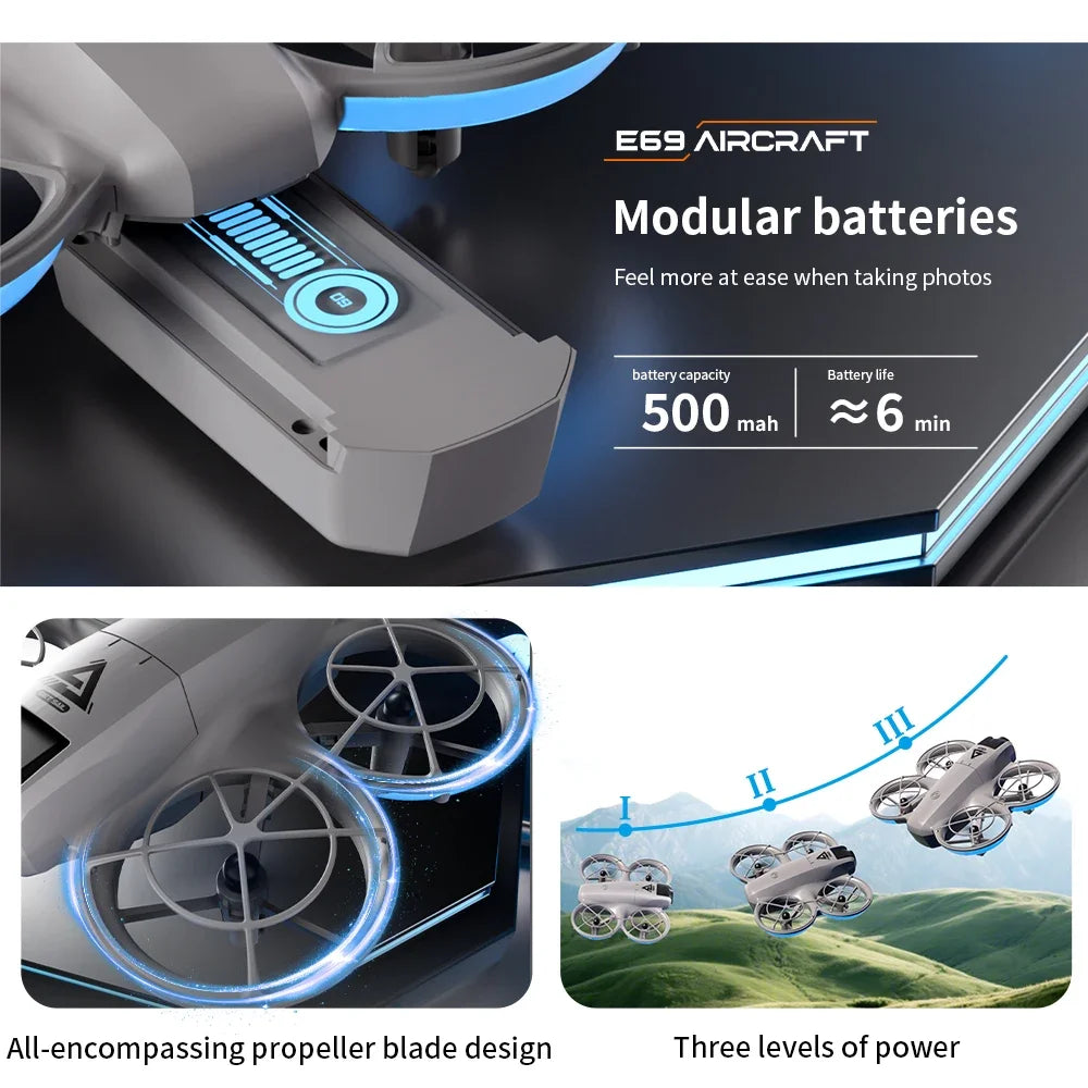 E69 Mini Drone 8K HD Camera Obstacle Avoidance Aerial Photography Brushless Professional Dual Camera Screen Quadcopter