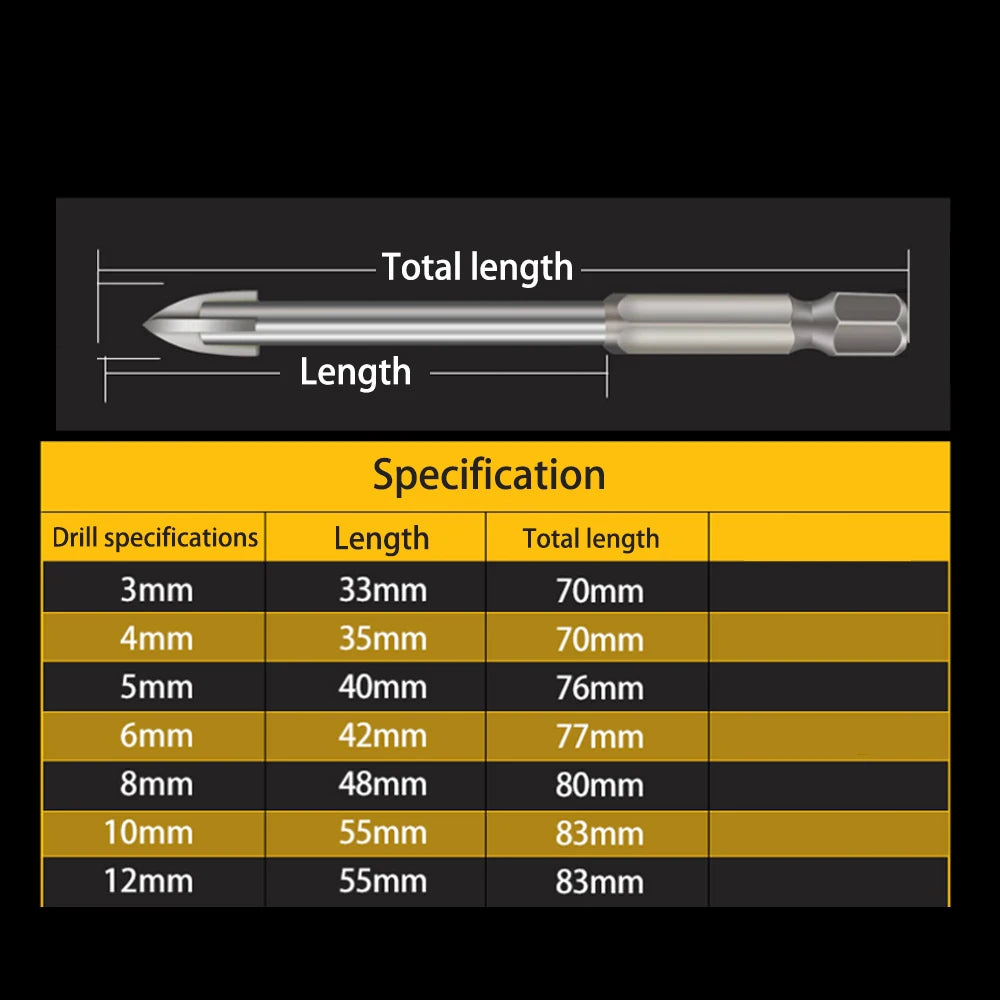 5/6Pcs Set Cross Hex Tile Drill Bits Set for Glass Ceramic Concrete Carbide Hole Opener Brick Hard Alloy Triangle Bit Tool Kit