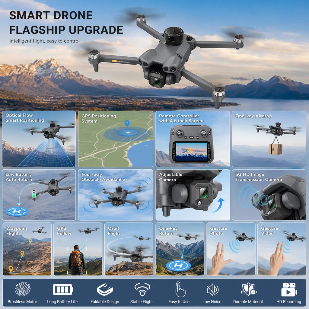 New Brushless GPS Drone High Definition Aerial Photography Screen Control Obstacle Avoidance Remote Control Aircraft