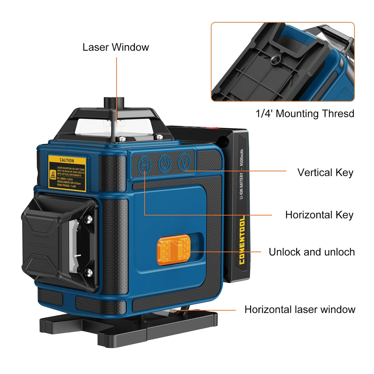 Conentool Lasers Levels 16 Lines Green Horizontal And Vertical 360°Self-leveling 4D Lasers Levels Tools 2pcs Set 4500mAh Battery