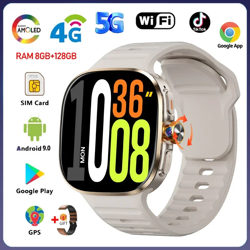 5G/4G Smart Watch 2.4 inch AMOLED 2100mah Battery 900W Camera GPS WIFI Google APPS Download 8GB+128GB RAM Smartwatch Android 10