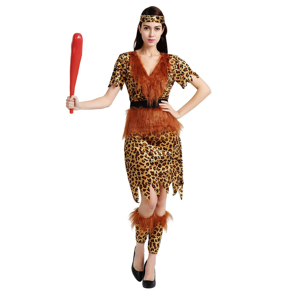 Adult Mens and Women Primitive Savages Costume Fred Flinstones Stone Age Indian Man Cosplay Female Carnival Mardi Gras Fancy Dre