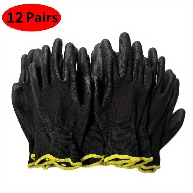 12 Pair Black /Grey/ horticulture Gloves Safety Work Gloves Repair Gloves Palm Coated Gloves Carpenter Repairman Supplies