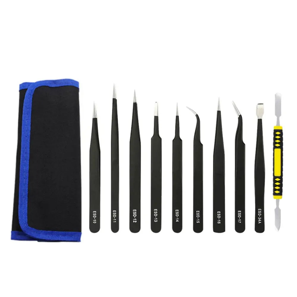 10PCS Stainless Steel Precision Antistatic Electrostatic Tweezers Set Maintenance Tools Professional Electronic Tweezers