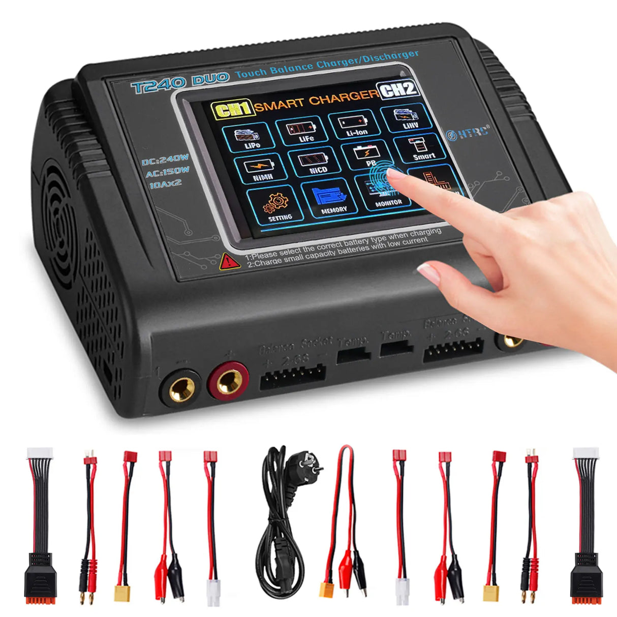 HTRC T240/K6+Pro/L6X2/C150 Lipo Charger Dual Channel AC 150W DC 240W RC Charger for Lipo NiMH NiCD LiHV NiCd PB Li-ion Battery