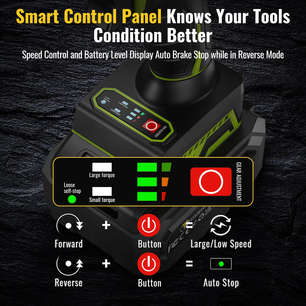 CONENTOOL 520Nm Cordless Impact Wrench 1/2” Brushless Power Tool 21V with 2x 4000mAh Batteries Electric Impact Gun for Car Home
