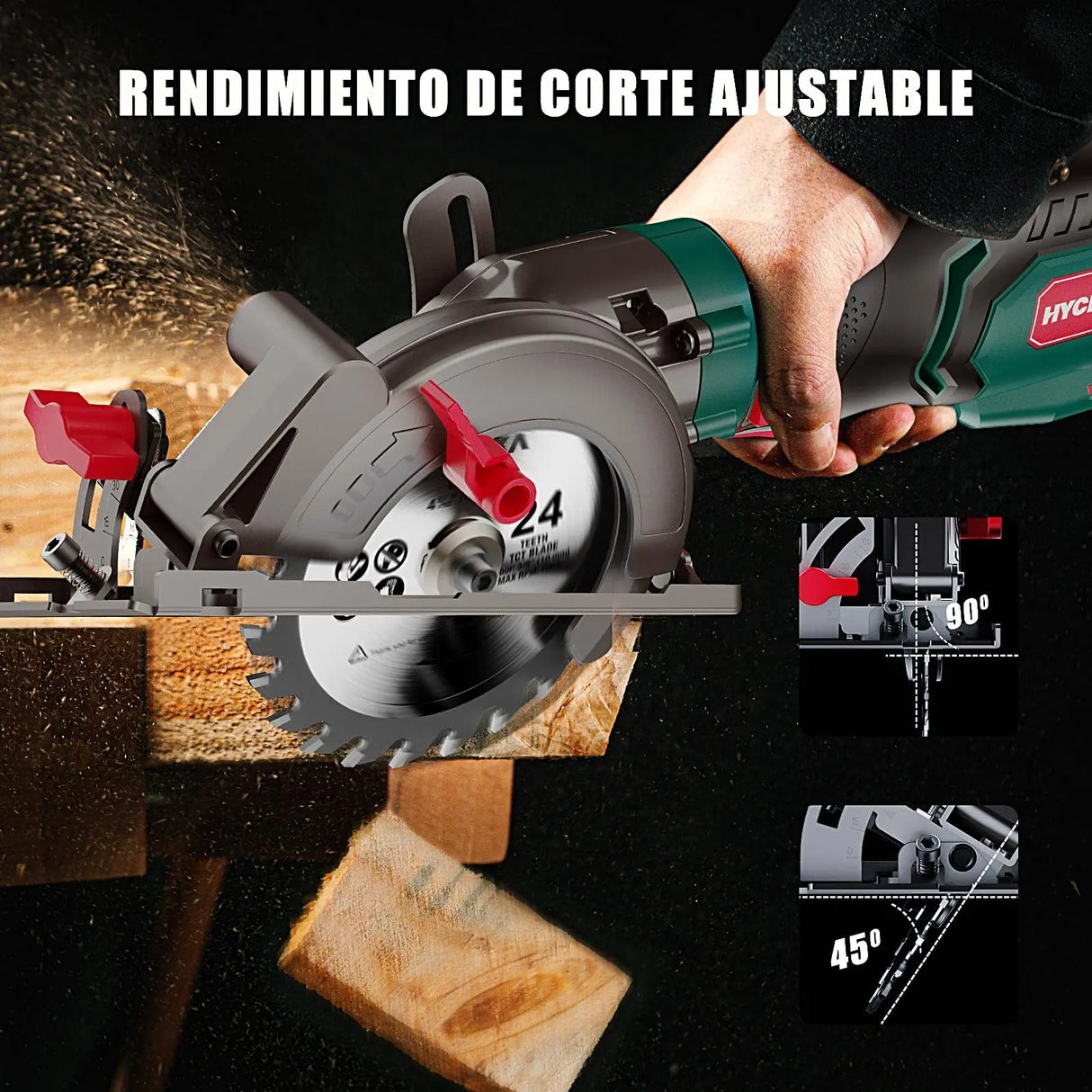 HYCHIKA 750W Circular Saw with 3 Saw Blades 48mm Cutting Depth Power Tools for Cutting Wood Soft Metal Tiles and Plastic