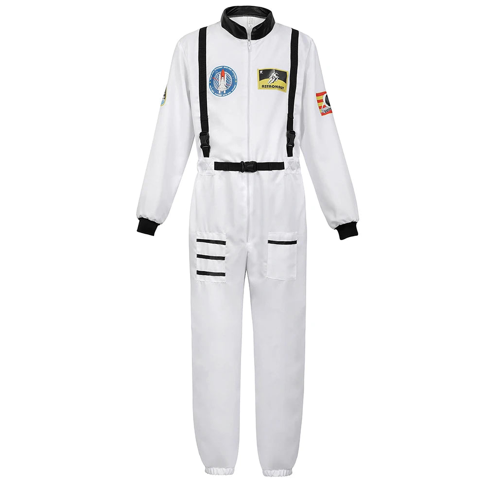 Adult Astronaut Costume for Women Men Flight Suit Costume Cosplay Space Astronaut Blue Full Body Jumpsuit with Zipper Carnival
