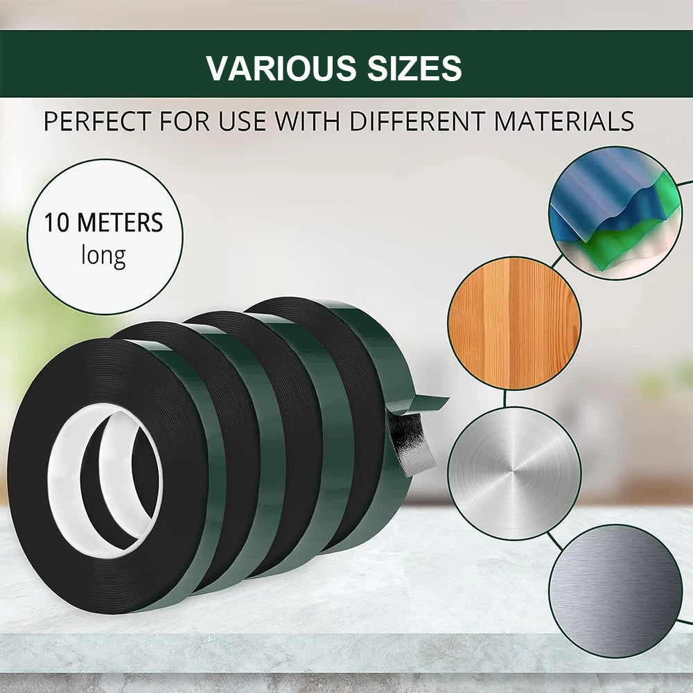 10M Double Sided Foam Tape 8-50cm Width Black PE Sponge Ultra-strong Self-adhesive Waterproof Heavy Duty Mounting Tape for Decor