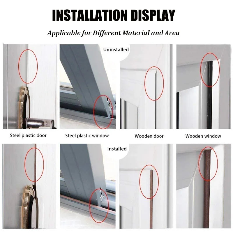 5/10 Meters Self-adhesive Door Bottom Sealing Strip Glass Window Foam Sound Insulation Strip Anti-collision Rubber Sealing Tape