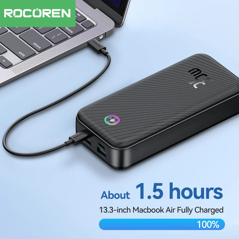 Rocoren 22.5W Power Bank 20000mAh QC PD 3.0 Fast Charge PowerBank Portable 10000mAh External Battery For iPad iPhone 17 Pro