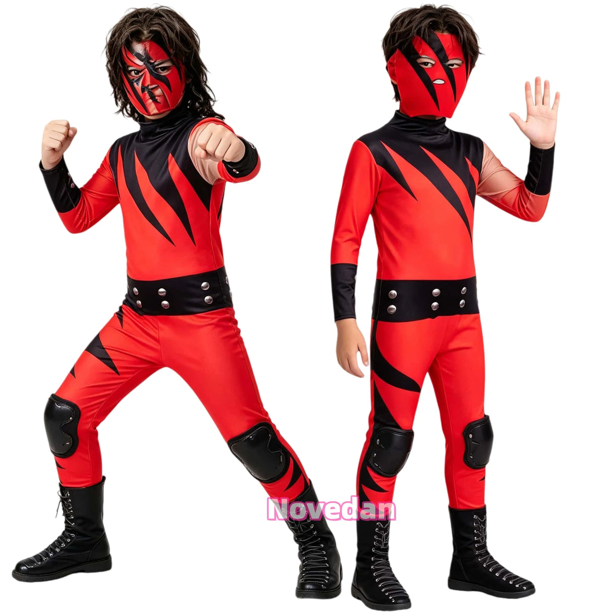 1997 Superstar Wrestler Costume Kids Kane Cosplay Halloween Suit Jumpsuit Bodysuit Mask Cosplay Costume Child Boys Girls