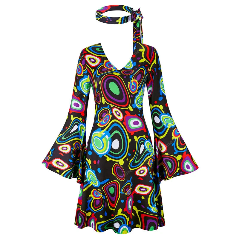 70s Costume Disco Dresses for Women Halloween Costume Sexy Hippie Costume Disco Dress with Disco Headband 70s Outfit Women